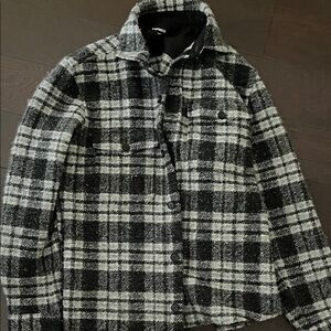 Express Men’s Black & White Plaid Shirt Jacket